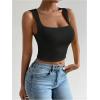 imageSHENHE Womens Square Neck Tank Wide Strap Fitted Simple Casual Summer Crop Tank TopBlack