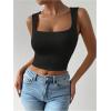 imageSHENHE Womens Square Neck Tank Wide Strap Fitted Simple Casual Summer Crop Tank TopBlack