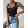 imageSHENHE Womens Square Neck Tank Wide Strap Fitted Simple Casual Summer Crop Tank TopBlack