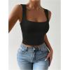 imageSHENHE Womens Square Neck Tank Wide Strap Fitted Simple Casual Summer Crop Tank TopBlack