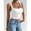 imageSHENHE Womens Square Neck Tank Wide Strap Fitted Simple Casual Summer Crop Tank TopWhite