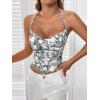 imageSHENHE Womens Tie Halter Neck Backless Draped Asymmetrical Floral Boho Cute Crop TopBlack and White