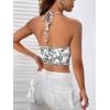 imageSHENHE Womens Tie Halter Neck Backless Draped Asymmetrical Floral Boho Cute Crop TopBlack and White