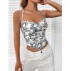 imageSHENHE Womens Tie Halter Neck Backless Draped Asymmetrical Floral Boho Cute Crop TopBlack and White
