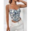 imageSHENHE Womens Tie Halter Neck Backless Draped Asymmetrical Floral Boho Cute Crop TopBlue