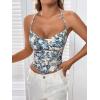 imageSHENHE Womens Tie Halter Neck Backless Draped Asymmetrical Floral Boho Cute Crop TopBlue