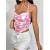 imageSHENHE Womens Tie Halter Neck Backless Draped Asymmetrical Floral Boho Cute Crop TopPink