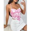 imageSHENHE Womens Tie Halter Neck Backless Draped Asymmetrical Floral Boho Cute Crop TopPink