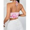imageSHENHE Womens Tie Halter Neck Backless Draped Asymmetrical Floral Boho Cute Crop TopPink
