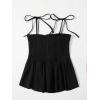 imageSHENHE Womens Tie Shoulder Shirred Ruffle Hem Spaghetti Strap Cute Camisole Peplum TopBlack