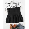 imageSHENHE Womens Tie Shoulder Shirred Ruffle Hem Spaghetti Strap Cute Camisole Peplum TopBlack