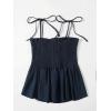 imageSHENHE Womens Tie Shoulder Shirred Ruffle Hem Spaghetti Strap Cute Camisole Peplum TopNavy Blue