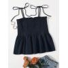 imageSHENHE Womens Tie Shoulder Shirred Ruffle Hem Spaghetti Strap Cute Camisole Peplum TopNavy Blue