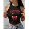 imageSHENHE Womens Y2k Cherry Tank Top Crew Neck Graphic Fitted Sleeveless Crop Tank ShirtBlack