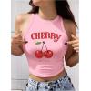 imageSHENHE Womens Y2k Cherry Tank Top Crew Neck Graphic Fitted Sleeveless Crop Tank ShirtPink