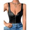 imageSHENHE Womens Casual Solid Sleeveless Spaghetti Strap Cami PU Leather Backless Crop TopsBlack a