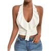 imageSHENHE Womens Deep V Halter Crop Top Ruffle Trim Sleeveless Slim Fit Going Out Tank TopWhite