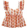 imageSHENHE Womens Floral Babydoll Tops Ruffle Sleeve Sweetheart Neck Flowy Cute Peplum Top VacationOrange