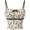 imageSHENHE Womens Floral Bustier Top Ruched Spaghetti Strap Cute Bow Top Crop Cami Tank Black and White Small