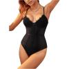 imageSHENHE Womens Floral Lace Spaghetti Strap Sheer Mesh Sleeveless Cami Bodysuit TopsDark Black