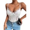 imageSHENHE Womens Floral Lace Spaghetti Strap Sheer Mesh Sleeveless Cami Bodysuit TopsWhite
