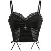 imageSHENHE Womens Goth Contrast Lace Lace Up Mesh Bralette Cami Top Spaghetti Strap Sleeveless Cami Tank Crop TopsGothic Black