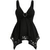 imageSHENHE Womens Goth Tank Top Y2K Heart Ring V Neck Lace Trim Sleeveless Tank TopsBlack