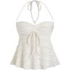 imageSHENHE Womens Halter Neck Babydoll Top Bow Front Ruched Lace Trim Flowy Tank TopApricot