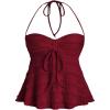 imageSHENHE Womens Halter Neck Babydoll Top Bow Front Ruched Lace Trim Flowy Tank TopBurgundy