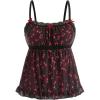 imageSHENHE Womens Lace Sleeveless Cami Crop Top Strap Summer Boho Ruffle Hem TopBlack