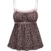 imageSHENHE Womens Lace Sleeveless Cami Crop Top Strap Summer Boho Ruffle Hem TopLeopard Print Brown