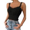 imageSHENHE Womens Lace Trim Smocked Sleeveless Cute V Neck Cropped Tank Top CamisoleBlack B