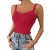 imageSHENHE Womens Lace Trim Smocked Sleeveless Cute V Neck Cropped Tank Top CamisoleRose Red