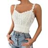imageSHENHE Womens Lace Trim Smocked Sleeveless Cute V Neck Cropped Tank Top CamisoleWhite B