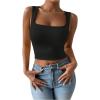 imageSHENHE Womens Square Neck Tank Wide Strap Fitted Simple Casual Summer Crop Tank TopBlack
