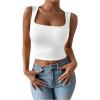 imageSHENHE Womens Square Neck Tank Wide Strap Fitted Simple Casual Summer Crop Tank TopWhite