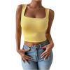 imageSHENHE Womens Square Neck Tank Wide Strap Fitted Simple Casual Summer Crop Tank TopYellow