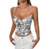 imageSHENHE Womens Tie Halter Neck Backless Draped Asymmetrical Floral Boho Cute Crop TopBlack and White