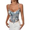 imageSHENHE Womens Tie Halter Neck Backless Draped Asymmetrical Floral Boho Cute Crop TopBlue