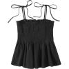 imageSHENHE Womens Tie Shoulder Shirred Ruffle Hem Spaghetti Strap Cute Camisole Peplum TopBlack