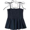 imageSHENHE Womens Tie Shoulder Shirred Ruffle Hem Spaghetti Strap Cute Camisole Peplum TopNavy Blue