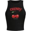 imageSHENHE Womens Y2k Cherry Tank Top Crew Neck Graphic Fitted Sleeveless Crop Tank ShirtBlack