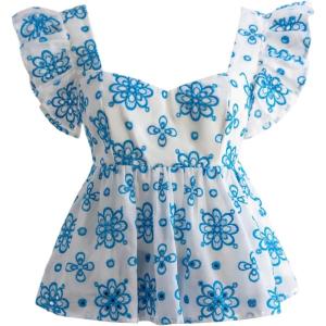 imageSHENHE Womens Floral Babydoll Tops Ruffle Sleeve Sweetheart Neck Flowy Cute Peplum Top VacationLight Blue