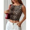 imageSHENHE Womens Crew Neck Padded Tank Top Sleeveless Fitted Casual Tank with Built in Bra Khaki Leopard Print Medium