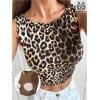 imageSHENHE Womens Crew Neck Padded Tank Top Sleeveless Fitted Casual Tank with Built in Bra Khaki Leopard Print Medium