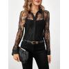 imageSHENHE Womens Floral Lace Sheer Button Up Blouse Sexy Long Sleeve Elegant Shirt Top