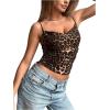 imageSHENHE Womens Leopard Camisole Cowl Neck Ruched Spaghetti Strap Sexy Crop Cami TankBrown