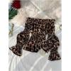 imageSHENHE Womens Leopard Off Shoulder Ruffle Hem Smocked Flounce Sleeve Peplum Top Blouse Coffee Brown Medium