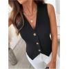 imageSHENHE Womens Leopard Print V Neck Button Up Vest Sleeveless Dressy Tank TopBlack Solid