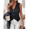 imageSHENHE Womens Leopard Print V Neck Button Up Vest Sleeveless Dressy Tank TopBlack Solid